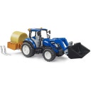 New Holland T5.120 mit Frontlader, Ladekasten, Gabeln und Rundballen