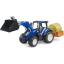 New Holland T5.120 mit Frontlader, Ladekasten, Gabeln und Rundballen