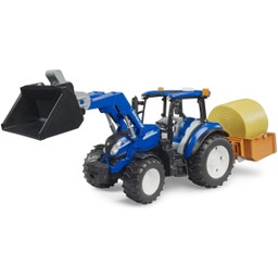 New Holland T5.120 mit Frontlader, Ladekasten, Gabeln und Rundballen