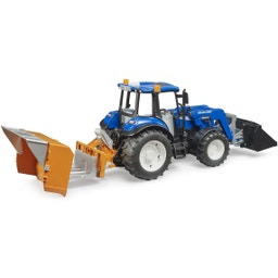 New Holland T5.120 mit Frontlader, Ladekasten, Gabeln und Rundballen
