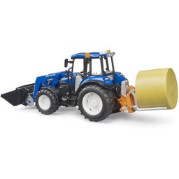 New Holland T5.120 mit Frontlader, Ladekasten, Gabeln und Rundballen