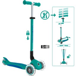 Globber Scooter Primo Foldable Plus Lights - turquoise-dark blue