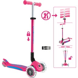 Globber Scooter Primo Foldable Plus Lights - fuchsia