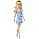 Fashionistas-Puppe Nr. 237 in blauem Neckholderkleid mit Schleife