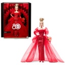 Bambola da collezione esclusiva per l'80° anniversario della Mattel, abito in tulle rosso scintillante, capelli biondi - 1 pz.
