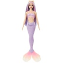 Bambola sirena con capelli lilla, pinna caudale viola e cerchietto per capelli - 1 pz.