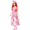 Bambola reale con capelli rosa e biondi, gonna con motivo a farfalla e accessori